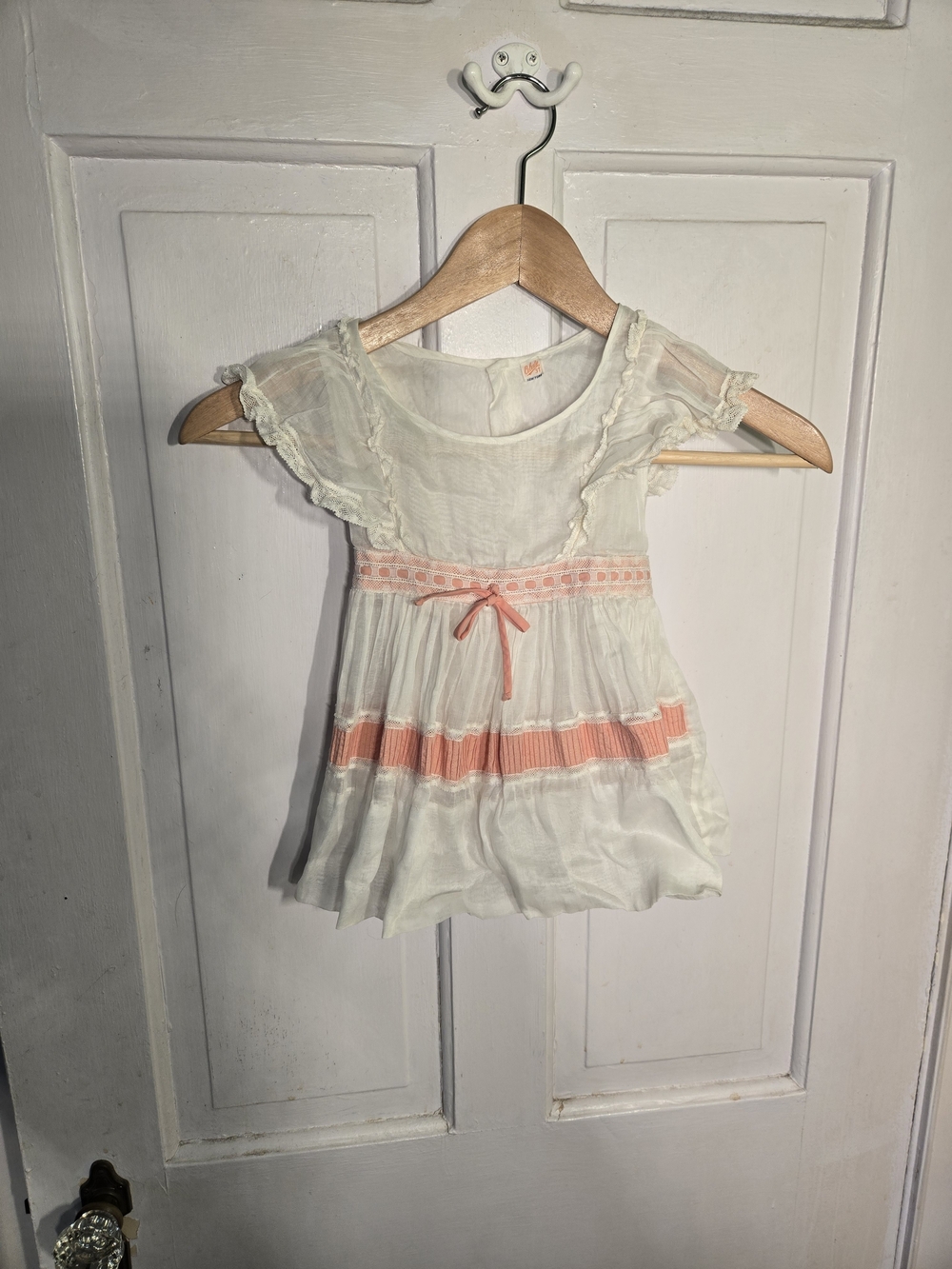 1950s VINTAGE Celeste White Mini Dress with Peach Accents 3T